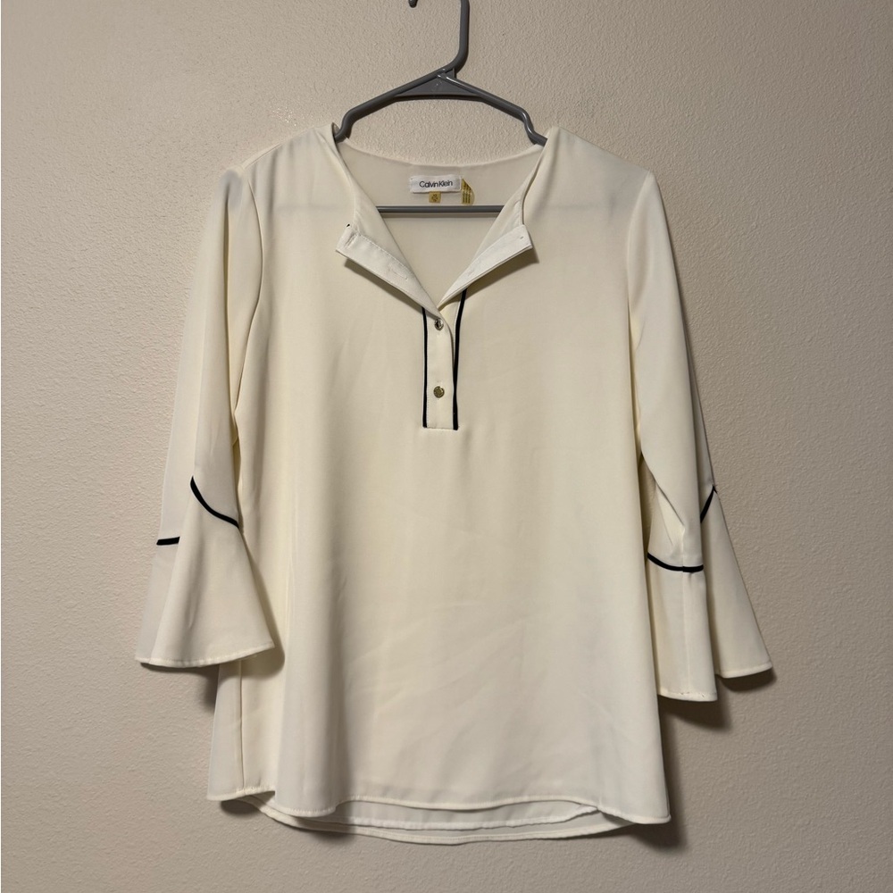 Calvin Klein Ivory Blouse with Black Trim